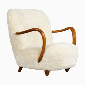 Compact Club Chair in Sheepskin Attributed to Viggo Boesen, Denmark, 1930s