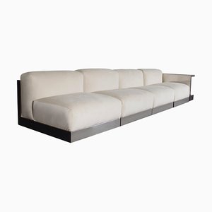 Italian Sectional Sofa in Polished Steel and Velour from Cassina, 1970s, Set of 5