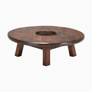 Round French Artisanal Coffee Table in Solid Oak, 1960s