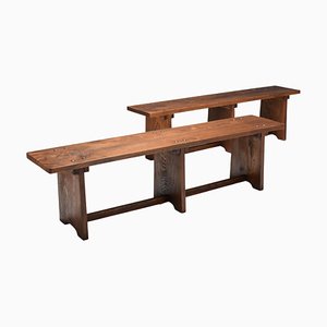 French Artisanal Benches in Solid Elm Wood, 1960s, Set of 2