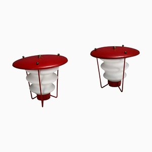 Lámparas de mesa pequeñas de metal y vidrio de Stilux, Italy, años 60. Juego de 2
