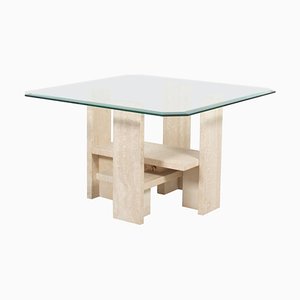 Travertine and Glass End Table by Willy Ballez, Belgium