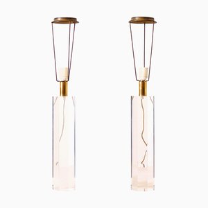 French Acrylic Glass Table Lamps, 1970s, Set of 2
