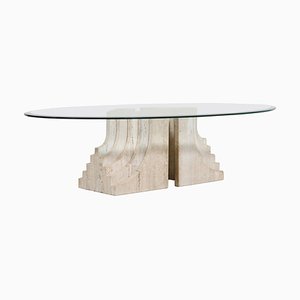 Sculptural Glass and Travertine Coffee Table, 1970s