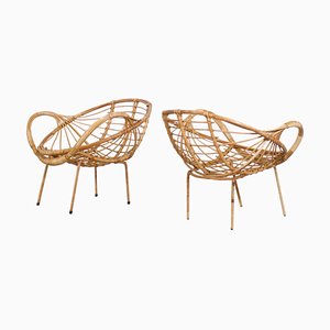 Mid-Century Modern Rattan and Metal Armchairs, 1960s, Set of 2