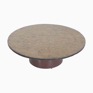 Brutalist Round Coffee Table with a Brown or Green Slate Top, 1970s