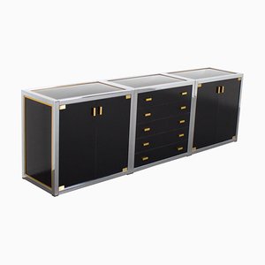 Brass and Chrome 3-Piece Sideboard by Renato Zevi, Italy, 1970s