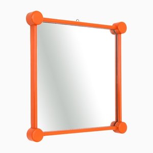Specchio con cornice in legno arancione, anni '60