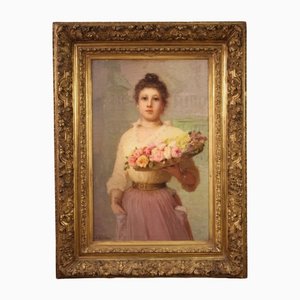 Retrato de mujer, siglo XIX, óleo sobre lienzo, enmarcado