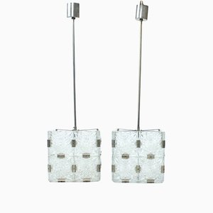 Lampada a sospensione Cubo in vetro di Kamenický Šenov, Ex Cecoslovacchia, anni '70