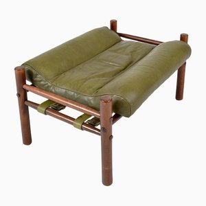 Midcentury Swedish Inca Footstool or Ottoman in Beech & Green Leather from Arne Norell AB, 1960s