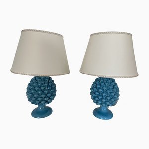 Turquoise Pine Cone Lamps from Caltagirone, Set of 2