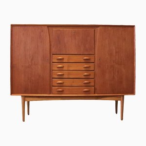 Danish Teak Highboard with Bar Cabinet and Drawers