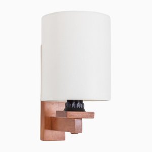 Scandinavian Wooden Wall Lamp with Ivory Shade
