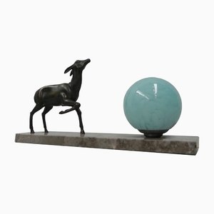 Art Deco Desk Lamp with Deer and Glass Ball