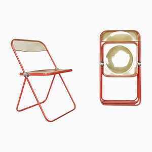 Red Plia Folding Chairs by Giancarlo Piretti for Anonima Castelli, 1970s, Set of 3