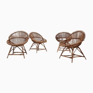 Mid-Century Shell-Shaped Chair in Rattan by Franco Albini, 1950s, Set of 4