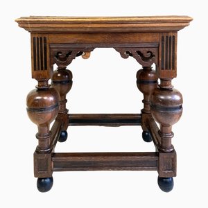Antique Dutch Renaissance Style Side Table with Oak and Ebony Inlay