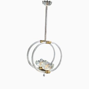 Lampada a sospensione in vetro di Murano e ottone di Barovier, anni '50
