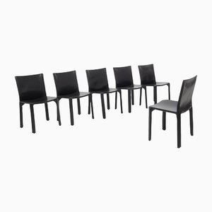 Black Leather Chairs by Mario Bellini for Cassina, Set of 6