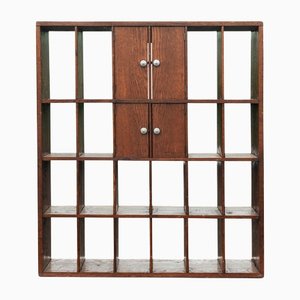 Early 20th-Century Handmade Oak Shelving Unit with Pigeon Hole & Open Frame