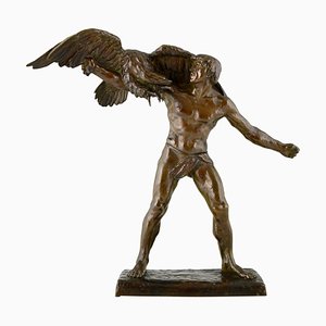 Art Deco Bronze Sculpture of Man with Eagle by Georges Gory
