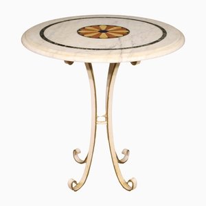 Side Table in Iron with Inlaid Marble Top