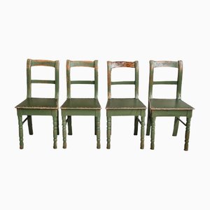Antique Green Dining Room Chairs in Wood, Set of 4