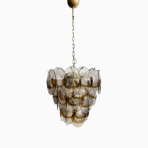 Lámpara de araña de cristal de Murano con 41 vasos en ámbar de Mazzega, años 70
