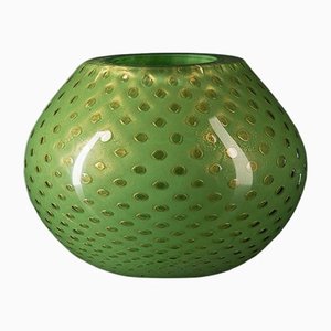 Italian Gold and Green Sphere Murano Glass Mocenigo Vase by Marco Segantin for VGnewtrend