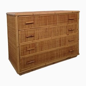 Vintage Rattan and Bamboo Chest of Drawers, Italy, 1970s