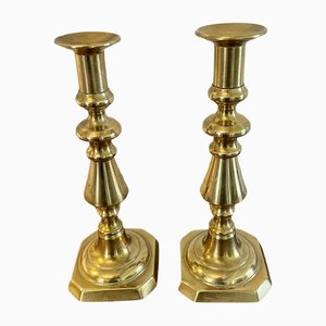 Large Antique Victorian Candlesticks in Brass, Set of 2