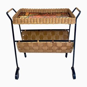 Vintage Trolley in Rattan and Steel with Magazine Holder