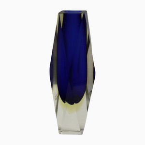 Italienische Zweifarbige Sommerso Murano Glas Vase in Blau & Gelb, 1960er oder 1970er