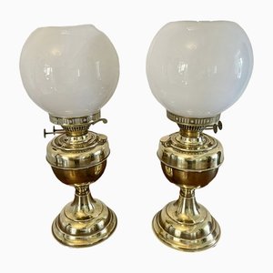 Antique Oil Lamps in Brass, Set of 2