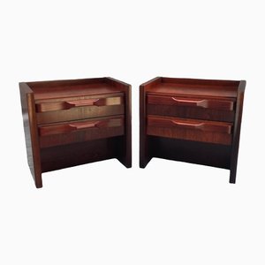 Mid-Century Bedside Table with 2 Drawers and Integrated Lighting, France, 1970s, Set of 2