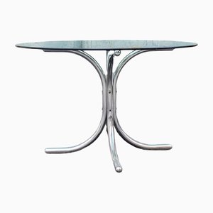 Round Table in Chromed Metal and Glass by Giotto Stoppino, Italy, 1960s