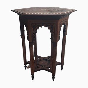 Moroccan Marquetry Side Table with Hexagonal Top, 19th Century