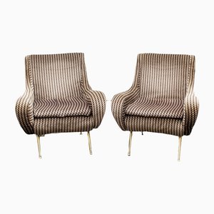 Armchairs in Fabric with Brass Legs, Italy, 1960s, Set of 2