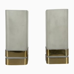 Mid-Century Modern Metal and Opaline Glass Sconces, Italy, 1950s, Set of 2