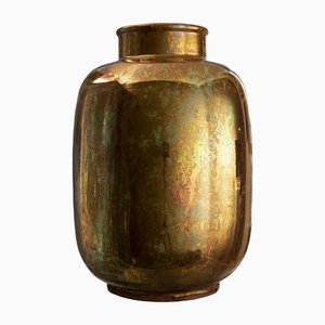 Golden Vase in Glazed Ceramic by Riccardo Gatti