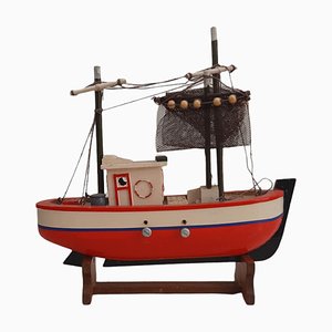 Maqueta Mid-Century de barco de madera con velas