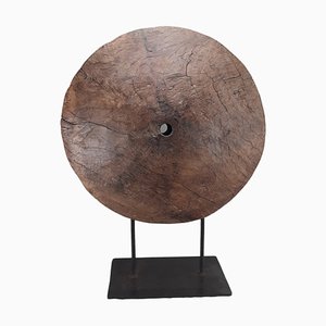 Decorative Round Wood Piece on Iron Stand