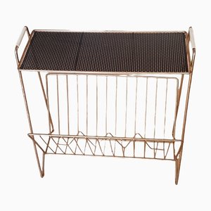 Mid-Century Magazine Stand in Brass with Lace Metal Storage