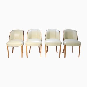 Art Deco Dining Chairs in Burr Walnut and Leather, Set of 4