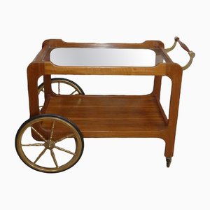 Barwagen aus Holz, Messing & Glas, 1960er