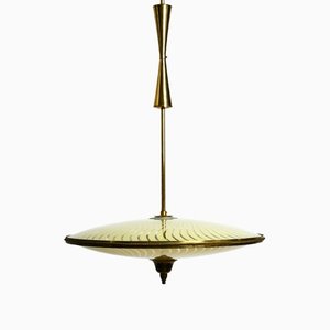 Mid-Century Italian Brass Ceiling Lamp with Double Glass Lampshade