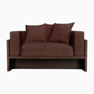 Smoked Oak & Maroon Fabric Chaplin Lounge Chair by Collector