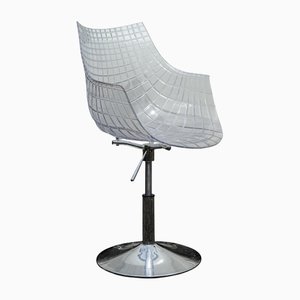 Silla giratoria Meridiana con asiento de policarbonato transparente moldeado y base giratoria de cromo de Christophe Pillet para Driade