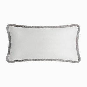 Coussin Happy Linen Blanc avec Franges Grises par LO DECOR pour Lorenza Briola